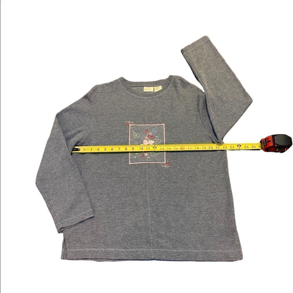 Coastal Grandma Gray Bobbie Brooks Floral Patch Sweater Women’s Size Large - Picture 5 of 8